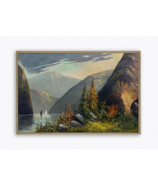 Mountain Lake, Vintage Painting Print, Coastal ...